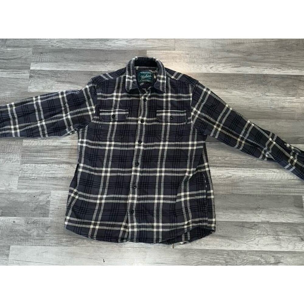 Woolrich Brawny Flannel Shirt Mens Large Gray Plaid Shacket Workwear Thick